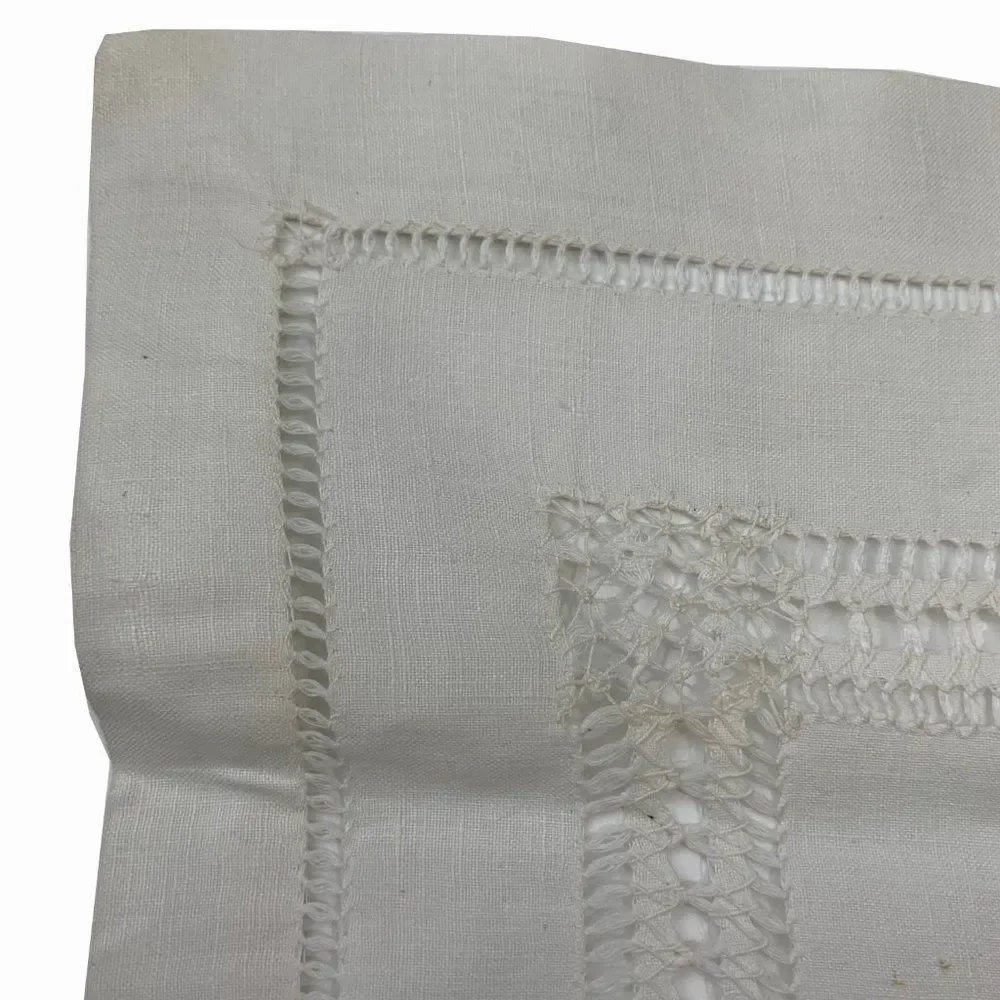 Vintage Floral Embroidered Doily Pulled Thread Square Topper Shabby Cottage Core